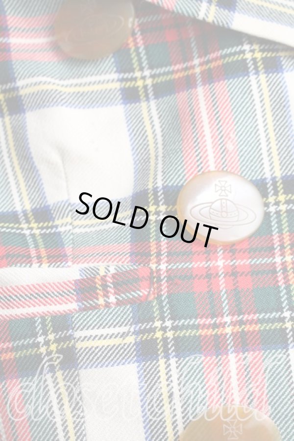 画像7: 【Vintage放出】ヴィヴィアンウエストウッド 中古 / タータンチェッククロップドジャケット UK10(9号相当) 白×赤  H-25-12-20-009-jc-IN-ZH (7)