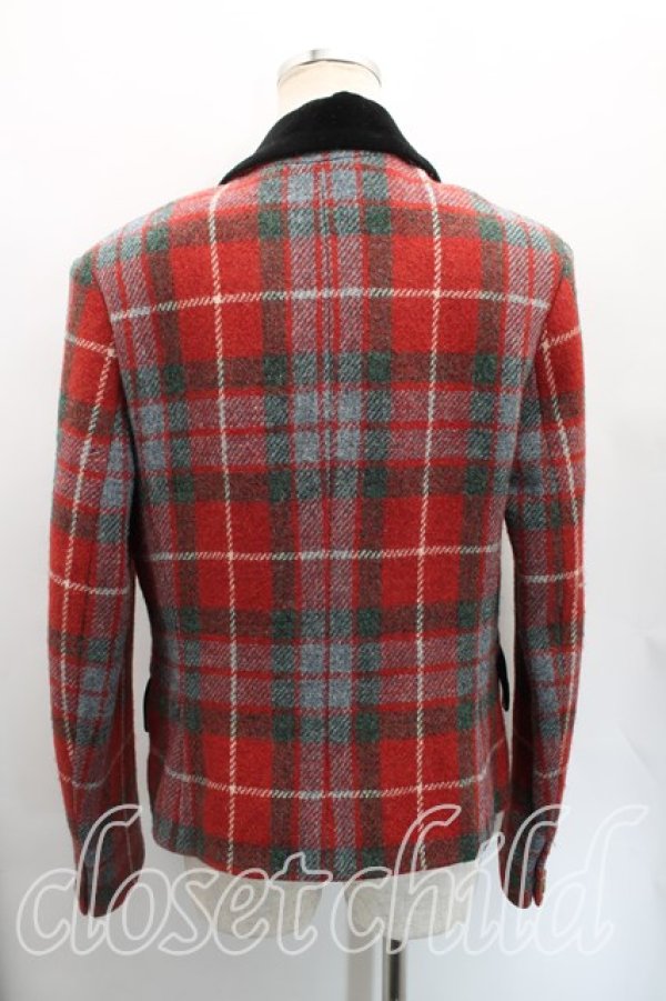 画像2: 【Vintage放出】ヴィヴィアンウエストウッド 中古 / 別珍切替タータンチェックツイードジャケット UK12(11号相当) 赤  H-25-12-20-010-jc-IN-ZH (2)