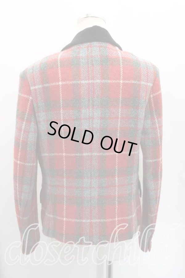 画像2: 【Vintage放出】ヴィヴィアンウエストウッド 中古 / 別珍切替タータンチェックツイードジャケット UK12(11号相当) 赤  H-25-12-20-010-jc-IN-ZH (2)