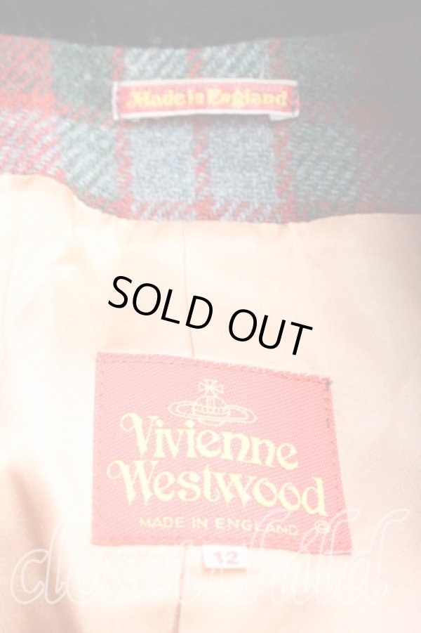 画像3: 【Vintage放出】ヴィヴィアンウエストウッド 中古 / 別珍切替タータンチェックツイードジャケット UK12(11号相当) 赤  H-25-12-20-010-jc-IN-ZH (3)