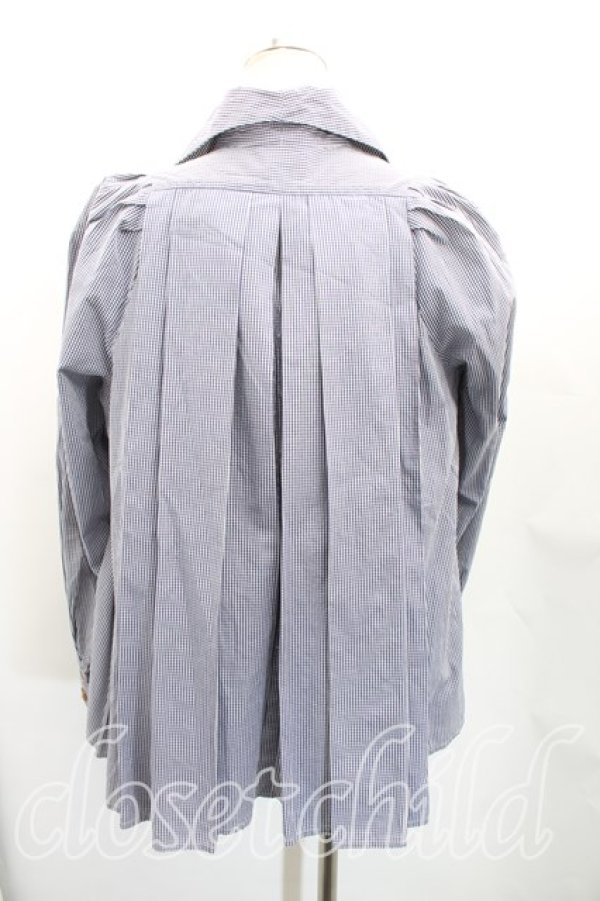 画像2: 【Vintage放出】ヴィヴィアンウエストウッド 中古 / ギンガムチェックプリーツシャツ I(7号相当) 紺  H-25-12-20-016-bl-IN-ZH (2)
