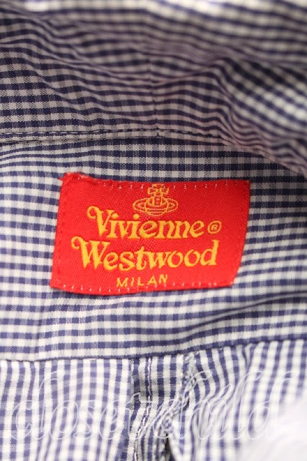 画像3: 【Vintage放出】ヴィヴィアンウエストウッド 中古 / ギンガムチェックプリーツシャツ I(7号相当) 紺  H-25-12-20-016-bl-IN-ZH (3)