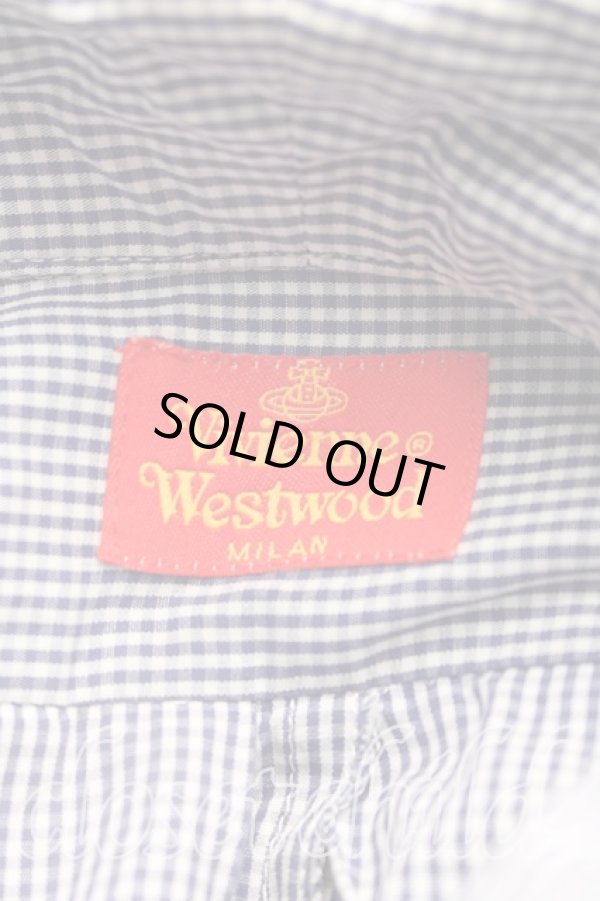 画像3: 【Vintage放出】ヴィヴィアンウエストウッド 中古 / ギンガムチェックプリーツシャツ I(7号相当) 紺  H-25-12-20-016-bl-IN-ZH (3)