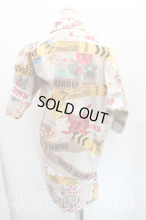 画像2: ANGLOMANIA 中古 / フラワーテープシャツワンピース 38(M相当) 茶×マルチ  H-25-12-21-005-op-IN-ZH (2)