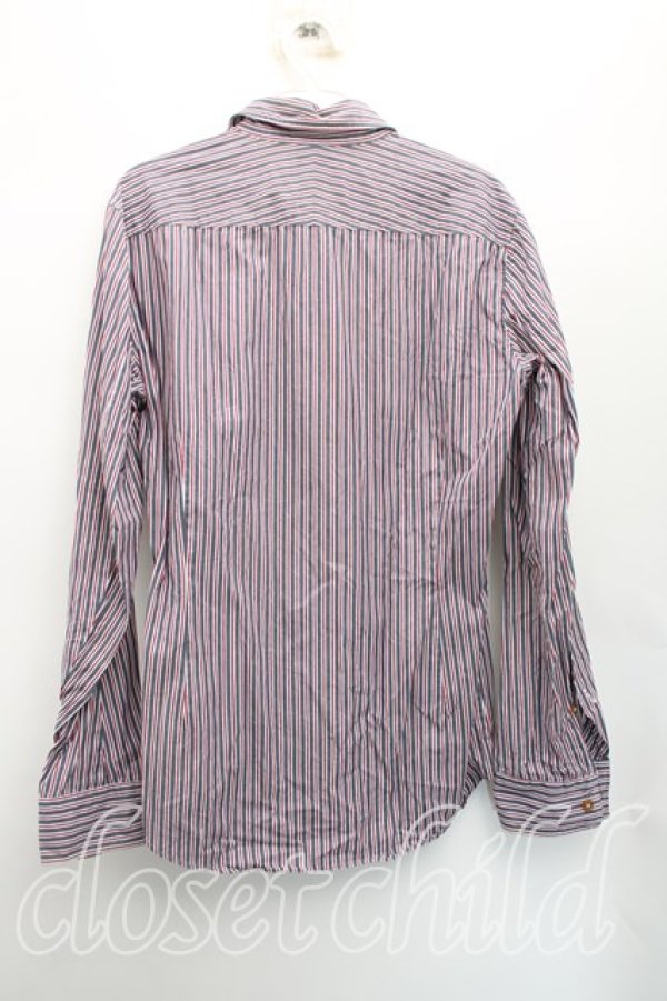 画像2: ヴィヴィアンウエストウッド MAN 中古 / ストライプシャツ 44(メンズS相当相当) 赤×灰  H-25-12-21-013-bl-IN-ZH (2)