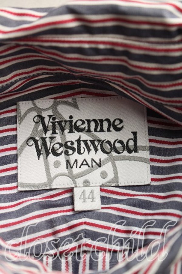 画像3: ヴィヴィアンウエストウッド MAN 中古 / ストライプシャツ 44(メンズS相当相当) 赤×灰  H-25-12-21-013-bl-IN-ZH (3)