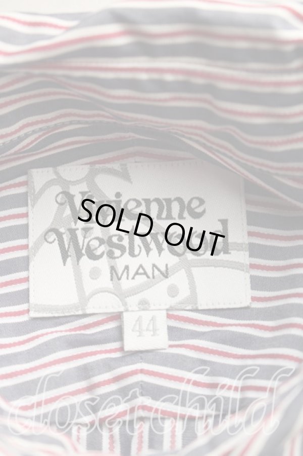 画像3: ヴィヴィアンウエストウッド MAN 中古 / ストライプシャツ 44(メンズS相当相当) 赤×灰  H-25-12-21-013-bl-IN-ZH (3)