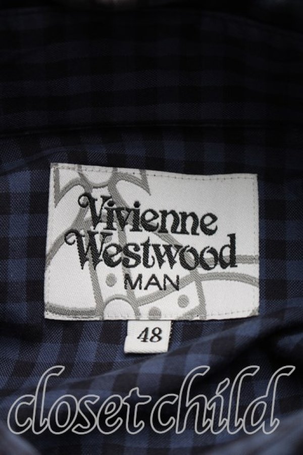 画像3: ヴィヴィアンウエストウッド MAN 中古 / ギンガムチェックロングシャツ 48（メンズL相当） 青  H-25-12-21-014-bl-OD-ZH (3)