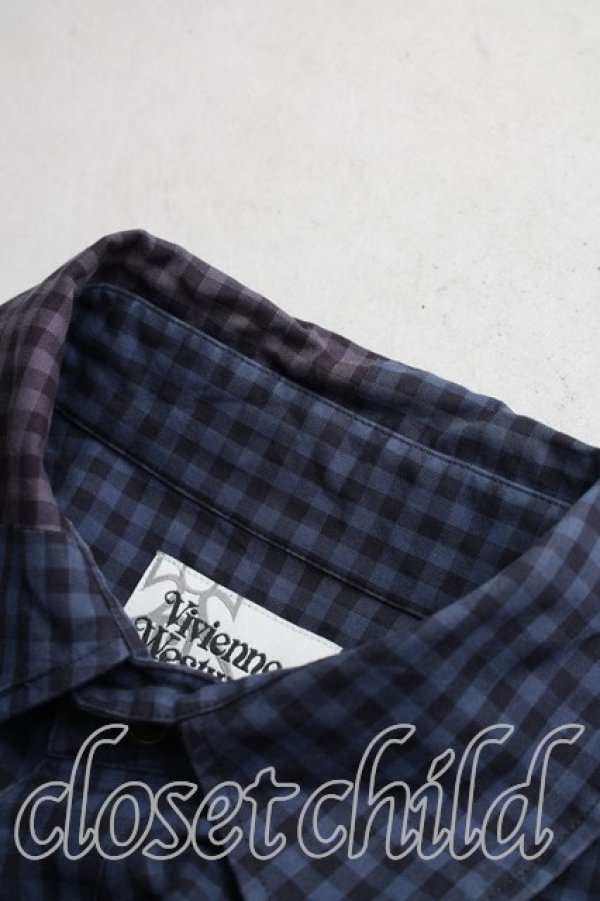画像5: ヴィヴィアンウエストウッド MAN 中古 / ギンガムチェックロングシャツ 48（メンズL相当） 青  H-25-12-21-014-bl-OD-ZH (5)