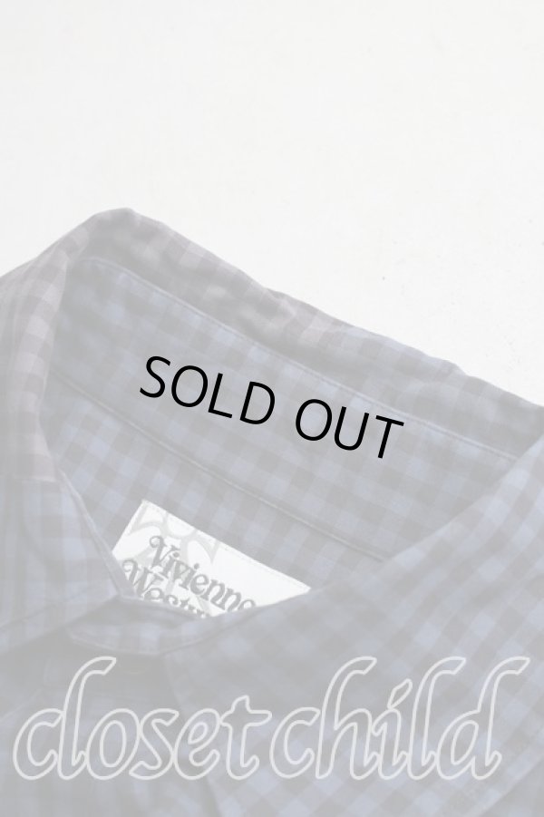 画像5: ヴィヴィアンウエストウッド MAN 中古 / ギンガムチェックロングシャツ 48（メンズL相当） 青  H-25-12-21-014-bl-OD-ZH (5)