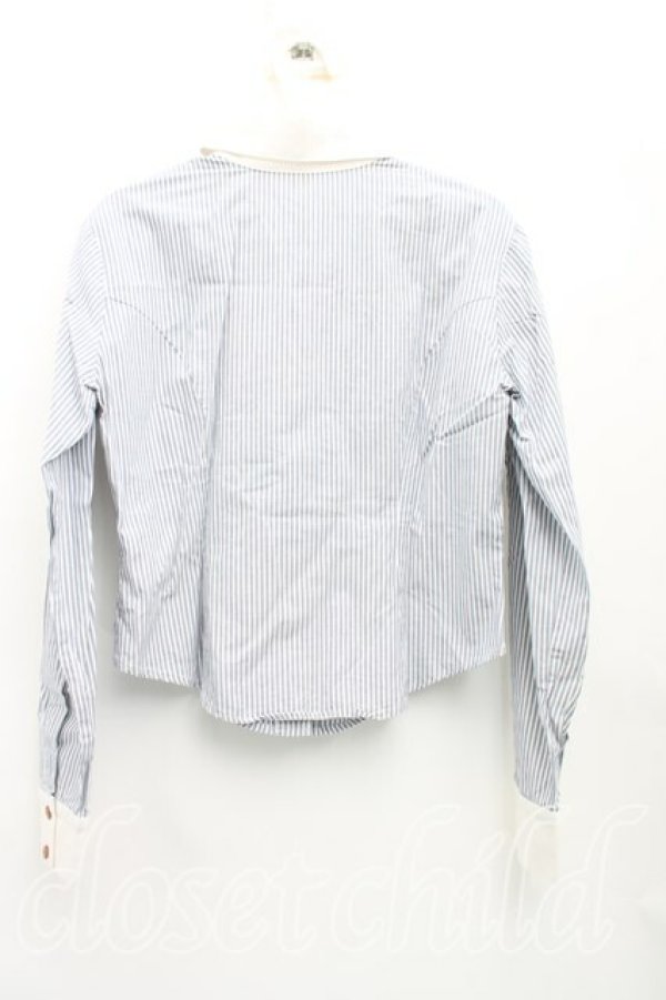 画像2: ヴィヴィアンウエストウッド 中古 / 単色オーブ刺繍ストライプシャツ 3（11号相当） 灰ｘ白  H-25-12-28-023-bl-OD-ZH (2)