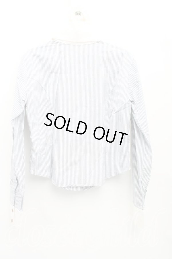 画像2: ヴィヴィアンウエストウッド 中古 / 単色オーブ刺繍ストライプシャツ 3（11号相当） 灰ｘ白  H-25-12-28-023-bl-OD-ZH (2)