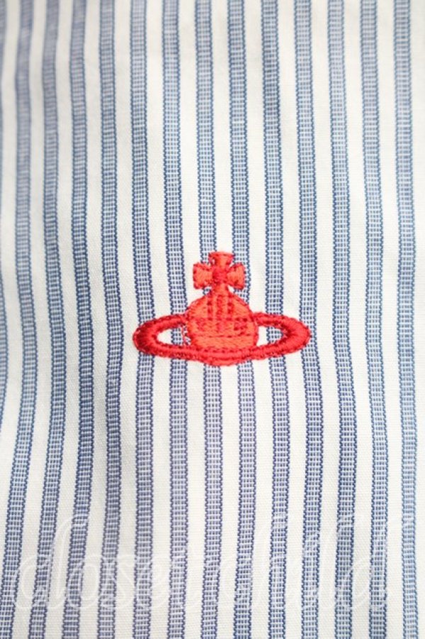 画像6: ヴィヴィアンウエストウッド 中古 / 単色オーブ刺繍ストライプシャツ 3（11号相当） 灰ｘ白  H-25-12-28-023-bl-OD-ZH (6)