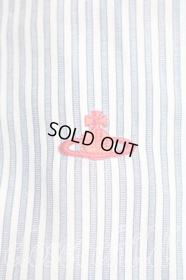 画像6: ヴィヴィアンウエストウッド 中古 / 単色オーブ刺繍ストライプシャツ 3（11号相当） 灰ｘ白  H-25-12-28-023-bl-OD-ZH (6)