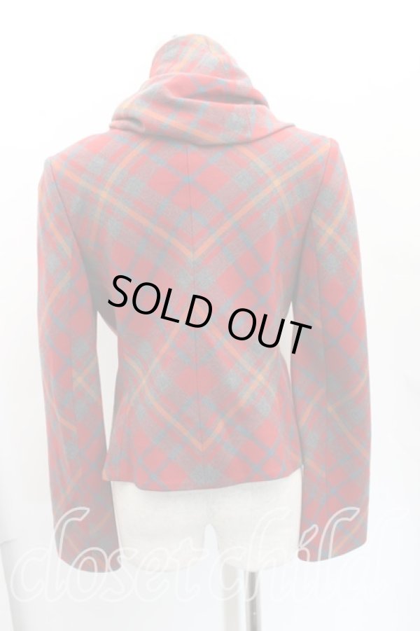 画像2: ヴィヴィアンウエストウッド 中古 / タータンチェックフロントアシメジャケット 3（11号相当） 赤  H-25-12-28-003-jc-OD-ZH (2)