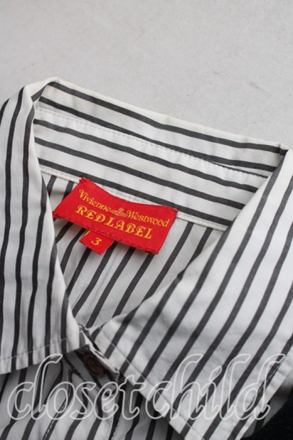 画像6: ヴィヴィアンウエストウッド 中古 / 重ネ着風ストライプシャツ 3（11号相当） 紺  H-25-12-28-025-bl-OD-ZH (6)
