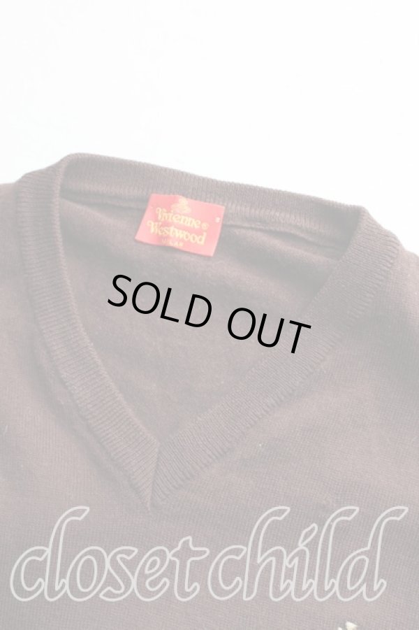 画像8: ヴィヴィアンウエストウッド 中古 / カラーオーブ刺繍Vネックニット L 茶  H-25-12-28-048-to-OD-ZH (8)