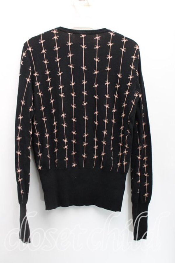 画像2: ヴィヴィアンウエストウッド 中古 / ストライプオーブ総柄カーディガン 2（9号相当） 黒  H-25-12-28-057-to-OD-ZH (2)