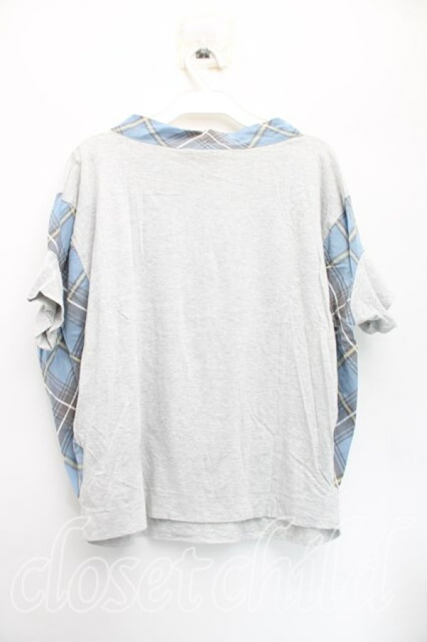 画像2: ヴィヴィアンウエストウッド 中古 / サマータータン切替半袖カットソー 2（9号相当） 灰ｘ青  H-25-12-28-064-to-OD-ZH (2)