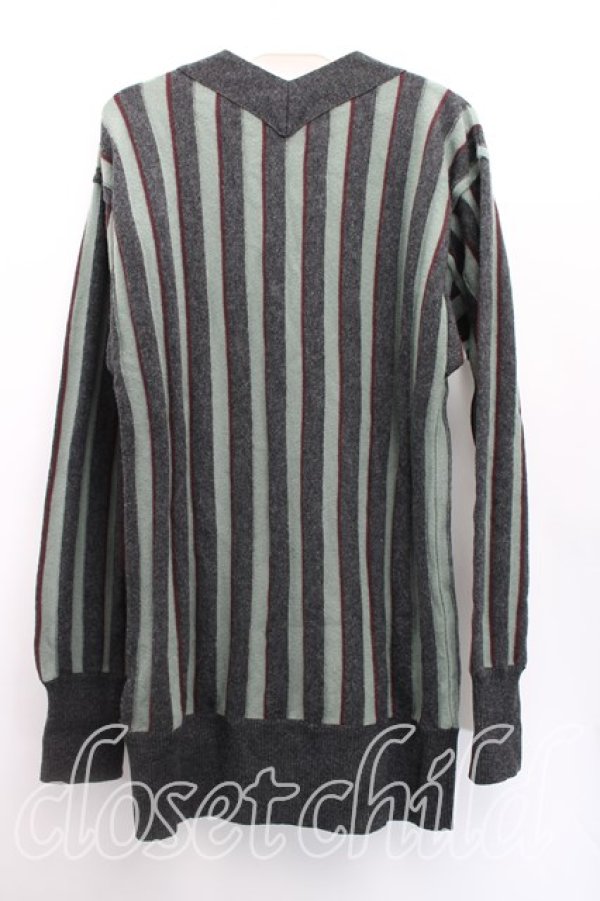 画像2: ヴィヴィアンウエストウッド 中古 / 単色オーブ刺繍ストライプカーディガン 2（9号相当） 灰ｘ緑  H-25-12-28-086-to-OD-ZH (2)