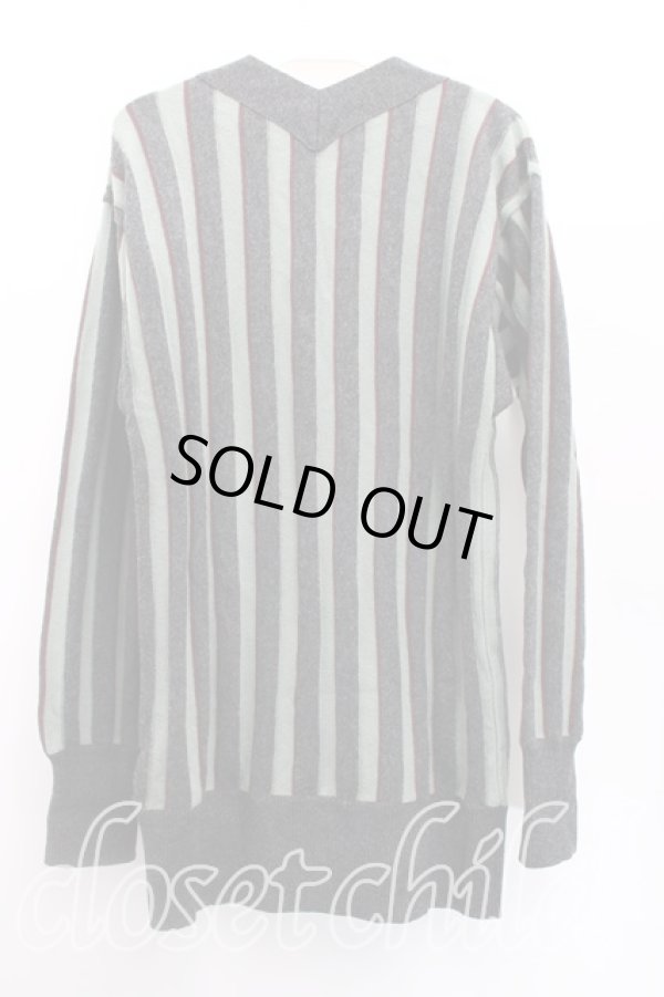 画像2: ヴィヴィアンウエストウッド 中古 / 単色オーブ刺繍ストライプカーディガン 2（9号相当） 灰ｘ緑  H-25-12-28-086-to-OD-ZH (2)