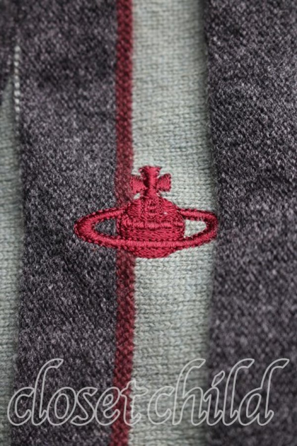 画像6: ヴィヴィアンウエストウッド 中古 / 単色オーブ刺繍ストライプカーディガン 2（9号相当） 灰ｘ緑  H-25-12-28-086-to-OD-ZH (6)