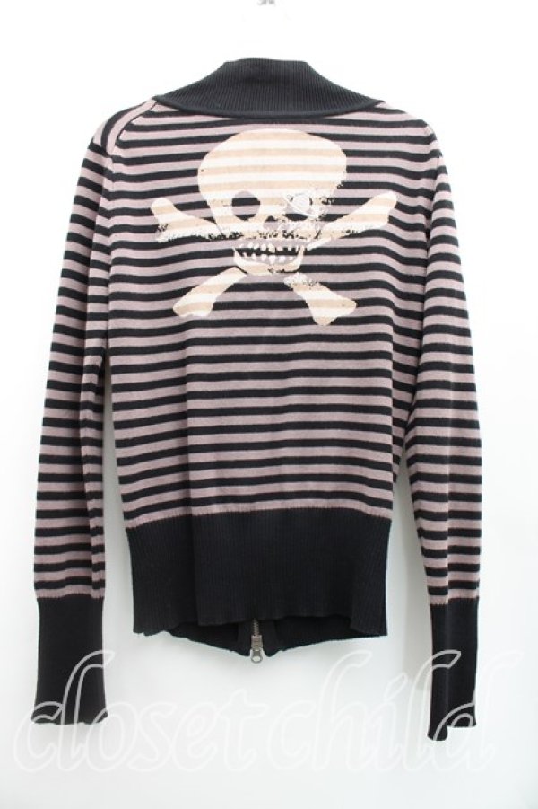 画像2: ヴィヴィアンウエストウッド 中古 / スカルptボーダージップカーディガン 1(7号相当) 黒×紫  H-25-12-28-091-to-IN-ZH (2)