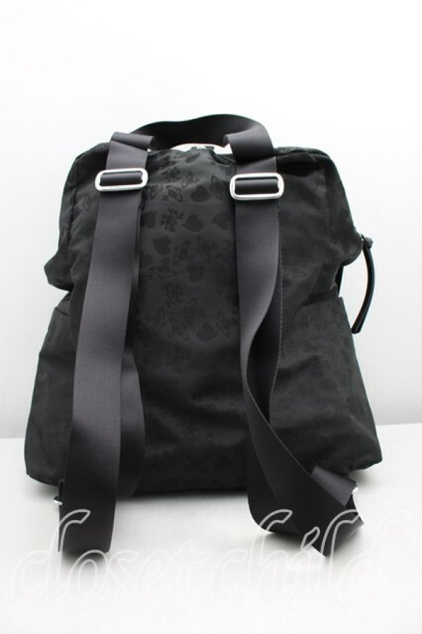 画像2: ヴィヴィアンウエストウッド 中古 / オーブ総柄ナイロンリュックサック  黒  H-25-12-28-096-ba-IN-ZH (2)