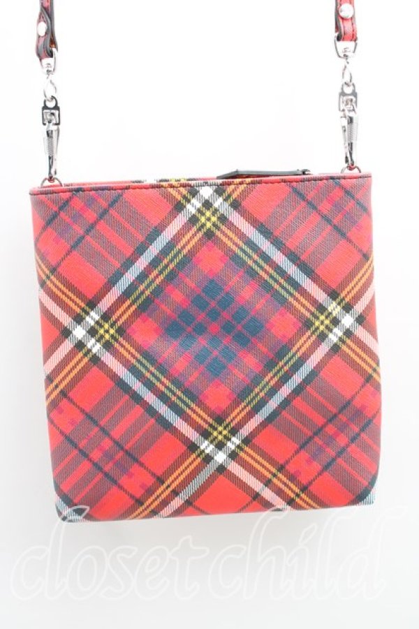 画像2: ヴィヴィアンウエストウッド 中古 / McANDY Tartanクロスボディスクエアバッグ  赤  H-25-12-28-100-ba-IN-ZH (2)