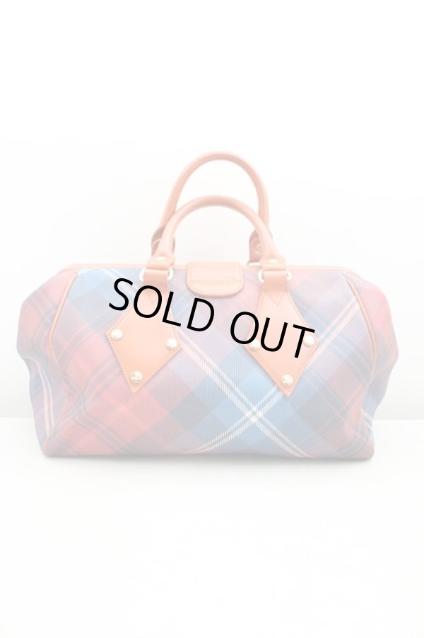 画像2: ヴィヴィアンウエストウッド 中古 / タータンチェックボストンバッグ  赤×青×茶  H-25-12-28-108-ba-IN-ZH (2)