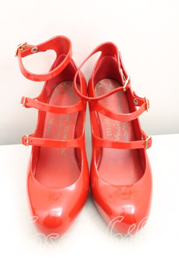 画像2: ヴィヴィアンウエストウッド×Melissa 中古 / 3ストラップエレベーテッドシューズ EU37（23.5cm相当） 赤  H-25-12-28-139-sh-OD-ZH (2)