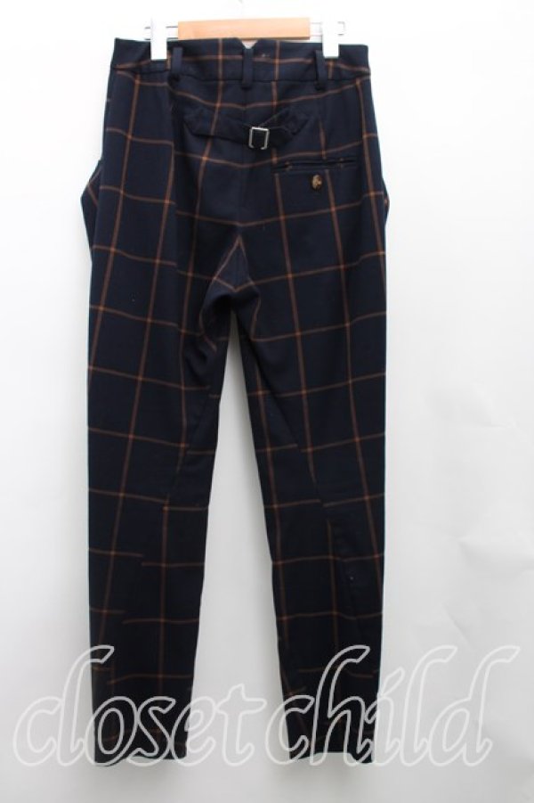 画像2: ヴィヴィアンウエストウッド 中古 / 格子チェックウールパンツ 1(7号相当) 紺×オレンジ  H-26-01-11-003-pa-IN-ZH (2)