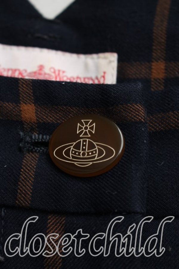 画像6: ヴィヴィアンウエストウッド 中古 / 格子チェックウールパンツ 1(7号相当) 紺×オレンジ  H-26-01-11-003-pa-IN-ZH (6)