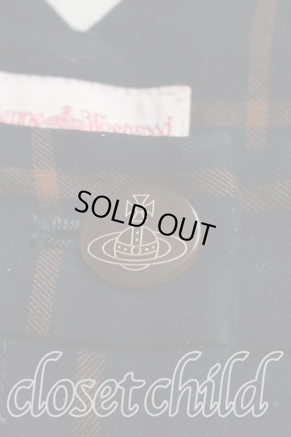 画像6: ヴィヴィアンウエストウッド 中古 / 格子チェックウールパンツ 1(7号相当) 紺×オレンジ  H-26-01-11-003-pa-IN-ZH (6)