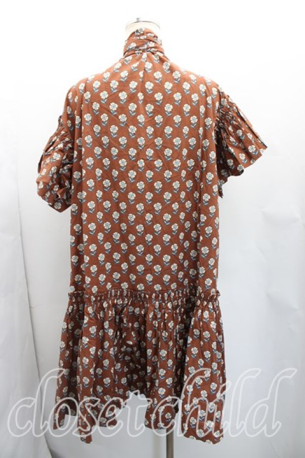 画像2: ヴィヴィアンウエストウッド 中古 / フラワー総柄プリーツ切替ワンピース 00(ワンサイズ) 茶  H-26-01-11-037-op-IN-ZH (2)