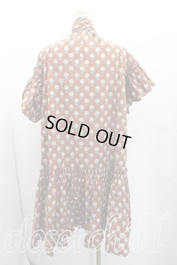 画像2: ヴィヴィアンウエストウッド 中古 / フラワー総柄プリーツ切替ワンピース 00(ワンサイズ) 茶  H-26-01-11-037-op-IN-ZH (2)