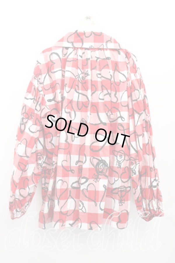 画像2: ヴィヴィアンウエストウッド 中古 / スクリブルハートスモッグシャツ 00(ワンサイズ) 赤  H-26-01-11-041-bl-IN-ZH (2)