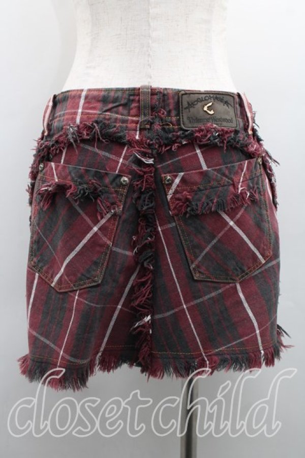 画像2: ANGLOMANIA 中古 / タータンチェックデニムミニスカート W27 赤  H-26-01-11-005-sk-IN-ZH (2)