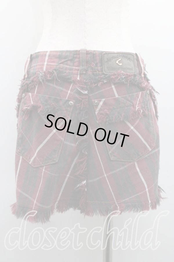 画像2: ANGLOMANIA 中古 / タータンチェックデニムミニスカート W27 赤  H-26-01-11-005-sk-IN-ZH (2)