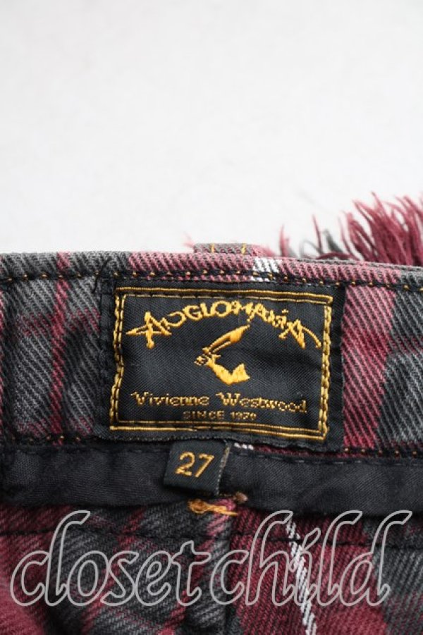 画像3: ANGLOMANIA 中古 / タータンチェックデニムミニスカート W27 赤  H-26-01-11-005-sk-IN-ZH (3)