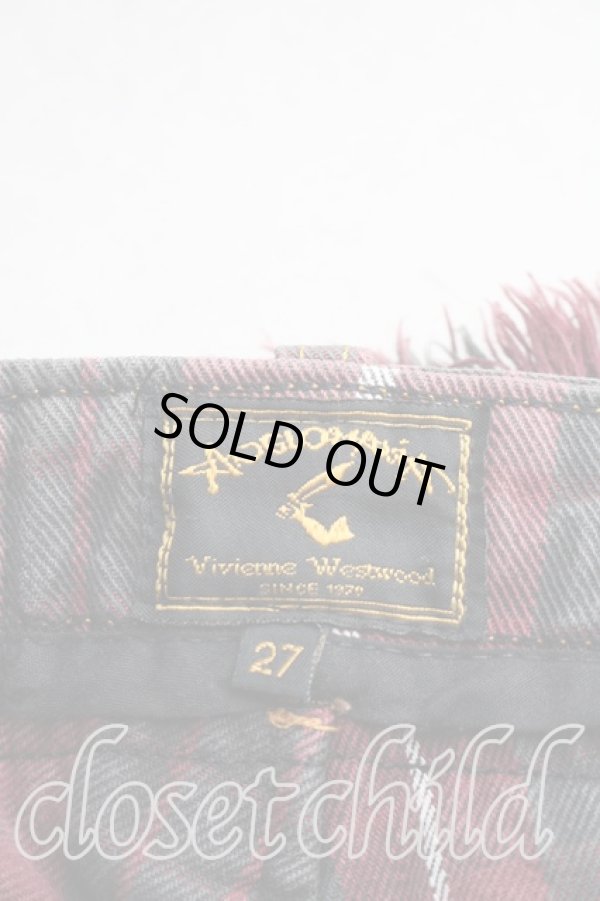 画像3: ANGLOMANIA 中古 / タータンチェックデニムミニスカート W27 赤  H-26-01-11-005-sk-IN-ZH (3)