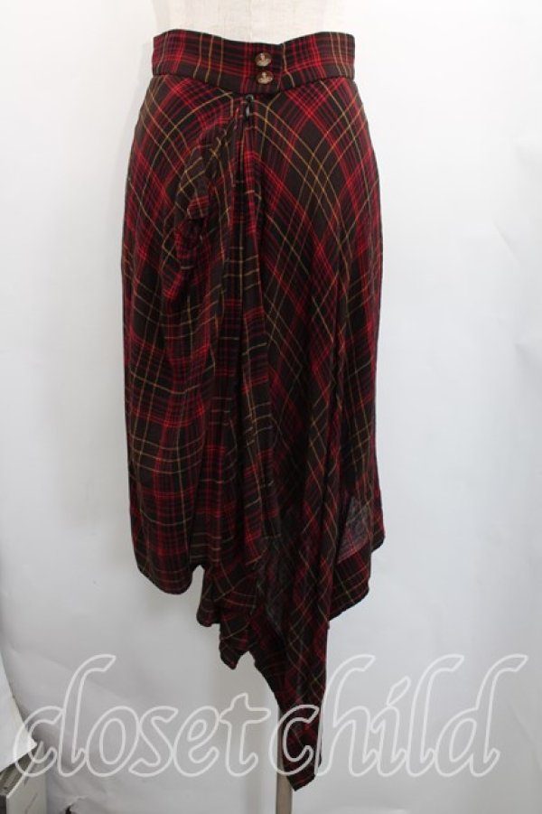 画像2: ヴィヴィアンウエストウッド 中古 / タータンチェックイレギュラースカート 40（9号相当） 赤  H-26-01-11-069-sk-OD-ZH (2)