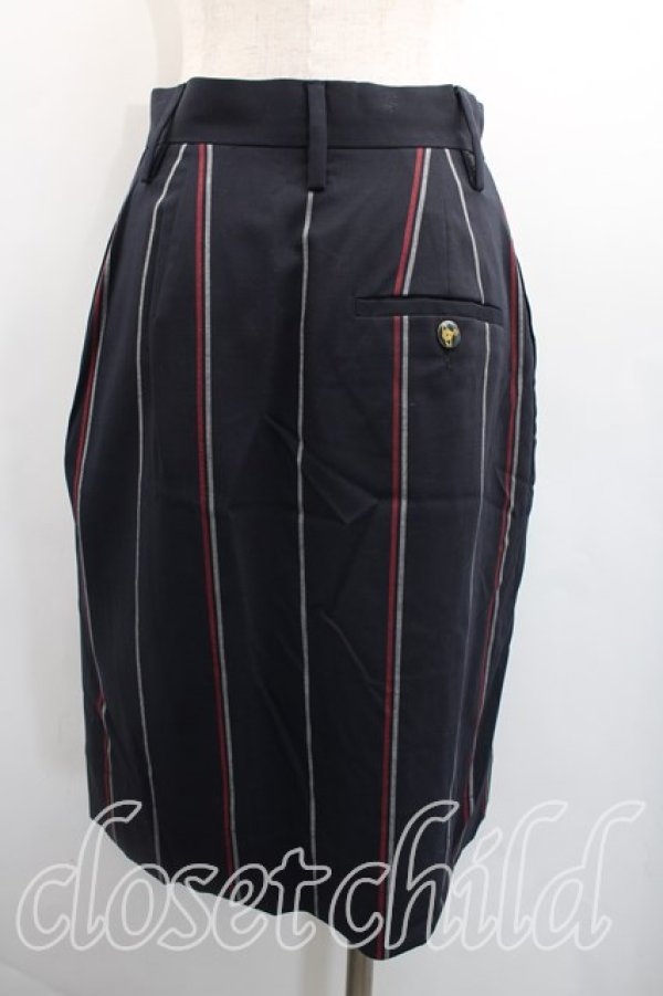 画像2: ヴィヴィアンウエストウッド 中古 / エナメルオーブボタンストライプスカート 40（9号相当） 紺  H-26-01-11-072-sk-OD-ZH (2)
