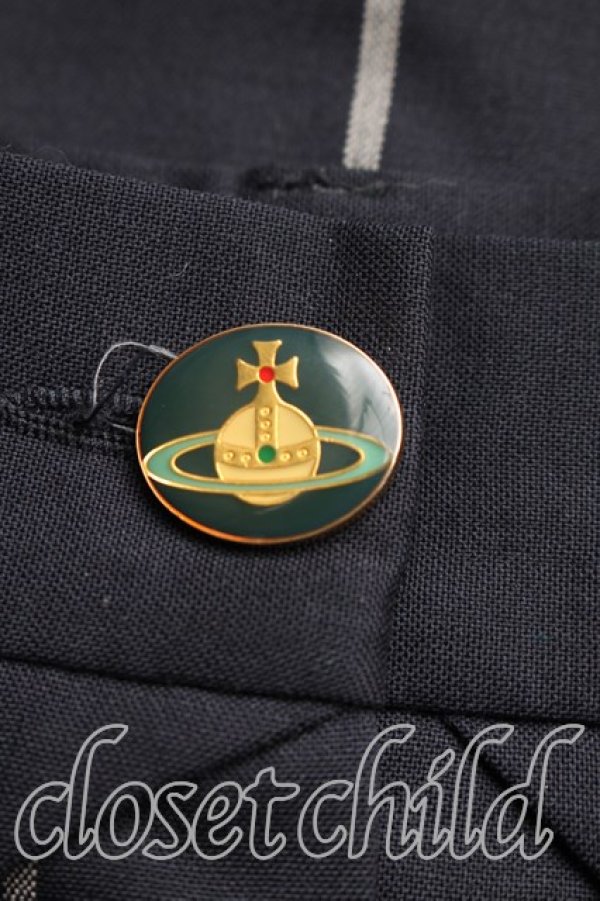 画像5: ヴィヴィアンウエストウッド 中古 / エナメルオーブボタンストライプスカート 40（9号相当） 紺  H-26-01-11-072-sk-OD-ZH (5)