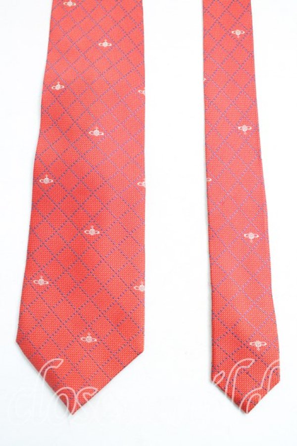 画像2: ヴィヴィアンウエストウッド 中古 / 格子チェックネクタイ  オレンジ  H-26-01-11-122-gd-OD-ZH (2)