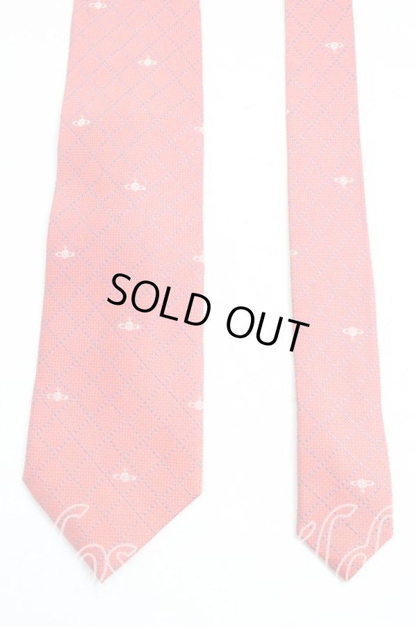 画像2: ヴィヴィアンウエストウッド 中古 / 格子チェックネクタイ  オレンジ  H-26-01-11-122-gd-OD-ZH (2)