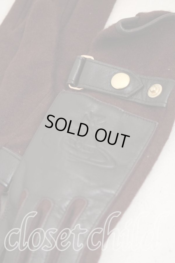 画像2: ヴィヴィアンウエストウッド 中古 / レザー切替グローブ  茶  H-26-01-11-139-gd-IN-ZH (2)