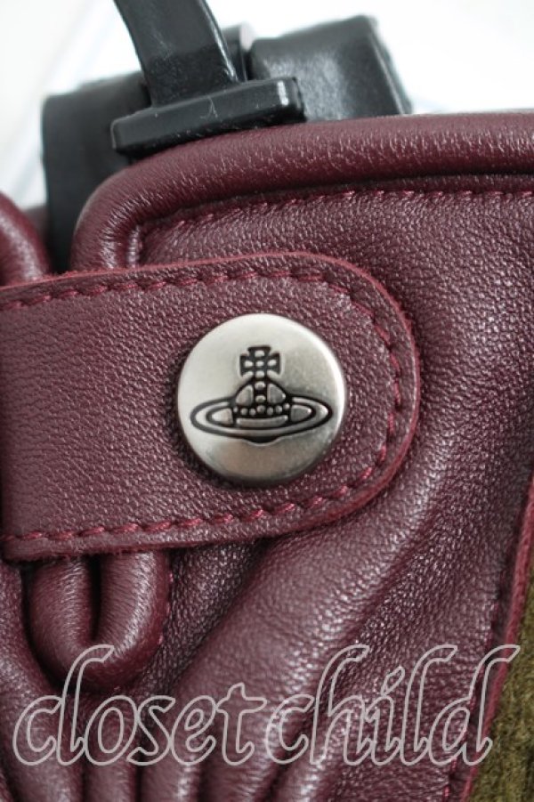 画像2: ヴィヴィアンウエストウッド 中古 / レザー切替ウールグローブ  カーキ×紫  H-26-01-11-141-gd-IN-ZH (2)