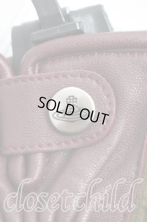 画像2: ヴィヴィアンウエストウッド 中古 / レザー切替ウールグローブ  カーキ×紫  H-26-01-11-141-gd-IN-ZH (2)