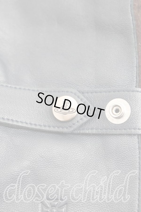 画像2: ヴィヴィアンウエストウッド 中古 / レザー切替ウールグローブ  茶×紺  H-26-01-11-148-gd-IN-ZH (2)